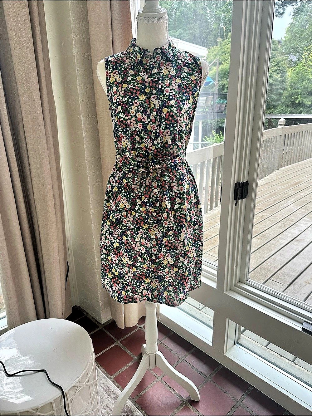 Tommy Hilfiger Floral Sleeveless Button-Front Shirt Dress Green & Multicolor 4P